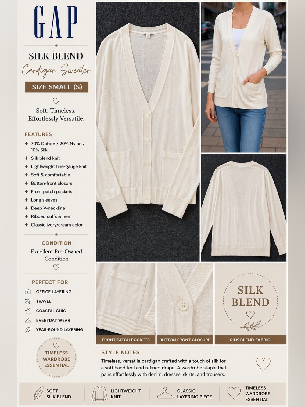 Gap Silk Blend Cardigan – Size S